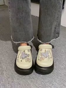 Korean Flat Sandals For Women 5CM High Heels Crystal Butterfly Non-slip Slippers For Women Beach Sandals For Women