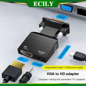 ECILY ตัวแปลงอะแดปเตอร์ 1080P HDMI ไปยัง VGA และเสียง - ตัวแปลงวีจีเอส สำหรับแล็ปท็อปพีซี