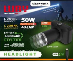 Termurahhhh!!! Senter kepala Luby Aoki Kawachi ZOOM Out 50WAT Tahan Hingga 30JAM BATTERY LITHIUM Led Rechargeable HEADLIGHT / Senter KEpala Premium Edition Luby L--2905L