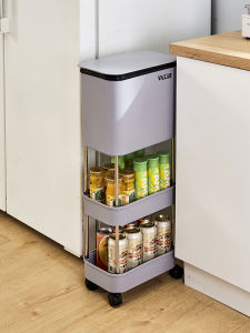 Kitchen Trash Can Home Use with Lid Mobile Double Layer No Bending High Large Size Wet And Dry Separation Storage Rack