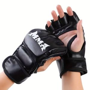 Professional Half Finger Boxing Gloves for Adults Leather MMA Muay Thai Training Gloves with Knuckle Protection for Men Women