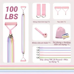 Bộ Dây Tập Thể Dục Đa Năng Màu Macaron Dùng Cho Tập Cơ Bụng Kéo Giãn Cơ Tập Pilates Tại Nhà