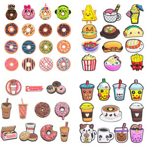 hot toys | 11-20Pcs Food Shoe Charms Donuts Milk Tea Slides Clog Sandals Shoes Decorations Accessories Buckle For Kids Friend Gifts