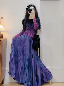 French Folded Purple Iris A-Line Mini Skirt High Waist Slimming Pleated Skirt Beautiful Commute Korean Style Straight Cut