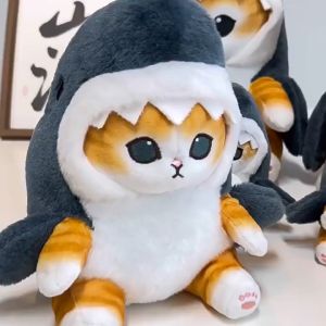 Cute Shark Cat Fried Shrimp Cat Plush Doll Toys Cartoon Cat Cosplay Shark Colorful Animal Pillow For Children Kids Gifts