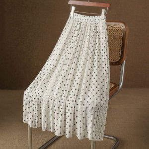 Summer New plus Size A-Line Midi Skirt Polka Dot Pleated Chiffon High Waist Polyester Fiber Commute Style Simple Design