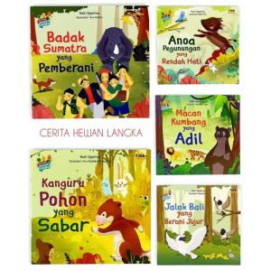 SET Seri CERITA HEWAN LANGKA : ANOA PEGUNUNGAN YANG RENDAH HATI  BADAK SUMATRA YANG PEMBERANI  JALAK BALI YANG BERANI JUJUR
