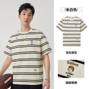 Cabbeen Mens Short Sleeve T-Shirt Embroidered Casual round Neck Breathable Summer Fashion Brand Loose Fit Artistic Theme