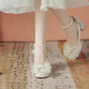 Giày Cao Gót Nữ Đính Ngọc Trai Mũi Vuông Thoải Mái Đa Năng Kiểu Mới Xuân Thu Phong Cách Thường Ngày Mũi Nhọn