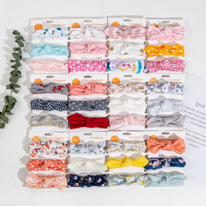 Elastic Cotton Baby Headband Set with Rabbit Ears Three-Piece Childrens Hair Accessories Bow Knot Hairband Ensemble for Girls