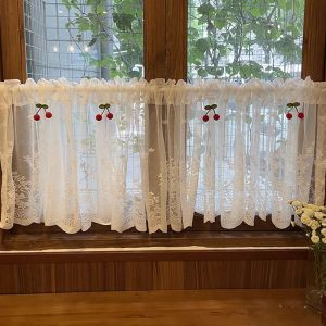 Rustic No Drill Lace Sheer Semi-Curtain Short Curtain Door Curtain Sheer Panel Country Kitchen Curtain Room Divider Curtain