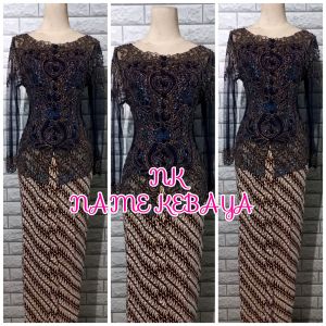 set kebaya pesta modern kebaya navy + longtorso dan rok lereng