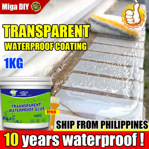 Free brush👍 Miga DIY Super Transparent Waterproof Sealant Glue 1000g For Roof Cracks Toilet Wall Windowsill Swimming Pool Fish Tank Crack Repair ConcreteWatertight Leakage Proof Waterproof Glue Sealant Paint