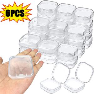 6Pcs Mini Storage Boxes Pack Pins Jewelry Earplug Office Stationery Clear Clamshell Organizer
