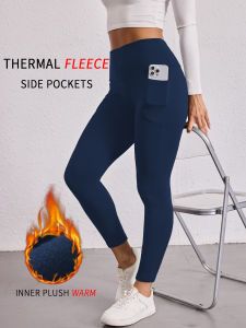 Womens Thermal Fleece Lined Leggings with Pockets High Waisted Tummy Control Workout Winter Warm Thick Tights Pants