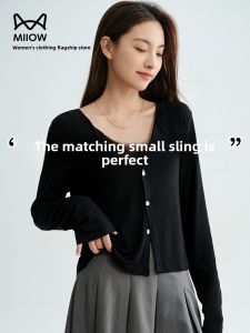 Miiow | Lightweight Short Womens Open Cardigan Slim Fit Summer New Style MiiOW Cat Person Outerwear Small Shoulder Pad Sun Protection