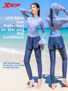XTEP | Color Block Sleeve-and-Pant Separate Tummy Hiding Swimsuit