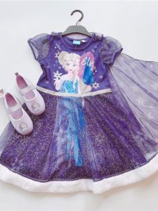 Princess Ice Snow Cotton Sleeve Dress Childrens Robe Skirt Performance Costume Girls Clothing Spring Autumn Winter Universal