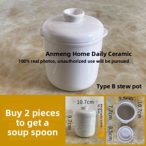 Water-Insulated Ceramic Soup Pot with Lid for Home Use Single Portion High-Temperature Resistant Baby Pressure Cooker Inner Bowl