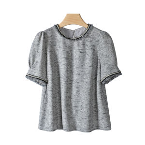 เสื้อเชิ้ตคอโปโลผ้าลูกไม้เงาสีสันสดใสสำหรับผู้หญิง ทรงหลวม แขนสั้น ทรงหลวม เสื้อผ้าทำงานฤดูใบไม้ร่วง