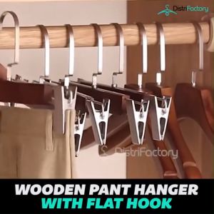 Premium Light Gold Wooden Pant Hanger With Rubber Cushioned Clip Wood Pants Hangers Flat Hook