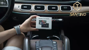 SANTINO 2025 New Wireless CarPlay/Android Auto Adapter Wireless Carplay Support Split Screen 2 In 1 AI Box