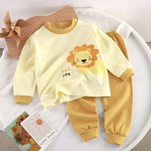 Spring Autumn Kids Cotton Autumn Outfit Long Sleeve Pajamas Boys Girls Children Underwear Top Homewear Baby Warm Autumn Pants