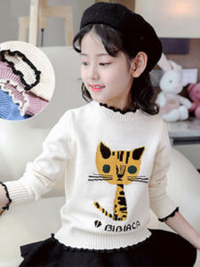 Áo Len Dệt Kim Dày Cho Bé Gái Mùa Thu Đông Cổ Bẻ Viền Ren Phong Cách Hàn Quốc Áo Sơ Mi Trẻ Em Lót Lông Cừu