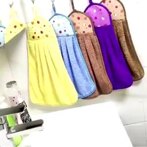 Kain Lap Microfiber Gantung Motif Hand Towel Coral Fleece Serbet Handuk Lap Tangan Serbaguna