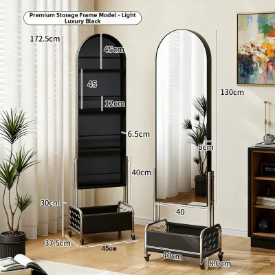 ylsuo | Rotatable Mobile Full-length Mirror with Magazine and Book Storage