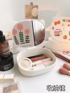 ใช้ดีบอกต่อ สินค้าโปรโมชั้น กระจกแต่งหน้า แบบตั้งโต๊ะ ขนาดเล็ก สามารถพับ พลาสติกหนา มินิมอล ประหยัดเนื้อที่ สวยงาม โดนน้ำได้ ชั้นวางเครื่องสำอางมีลิ้นชัก วัสดุABS+กระจก สไตล์เกาหลี ติดตั้งง่าย Hot_Item