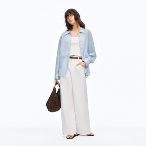 DUSHU | Sun Protection Elegant Lace Insert Ice Blue Shirt