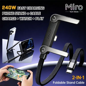 Miro 2-in-1 Gaming Charging Cable with Foldable Phone Stand | USB to Type-C 65W / Type-C to Type-C 240W Fast Charging with phone holdercharge watch and play anywhere 480Mbps High Speed Data TransferData Cable for Travel Car Home Office