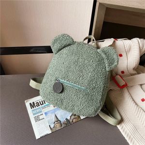 Plush Backpack Cute Little Bear Ear Backpack Parent-child Bag Large Capacity Casual Style Commuting Bag
