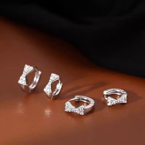 Bowknot Geometric Tiny Hoop Earrings For Women Crystal Zircon Classic Earring