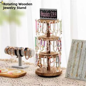 Wooden Rotatable Jewelry Display Stand Bracelet Necklace Storage Rack Desktop Vendor Ornament Arrangement Bracket