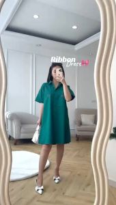 SJM DRESS BORDIR PITA NATALAN KASUAL STYLE SIMPLE LENGAN PENDEK RIBBON 8306