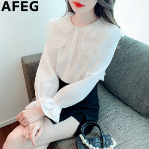 AFEG solid color Korean version doll collar fashion loose temperament chiffon flared sleeve blouse
