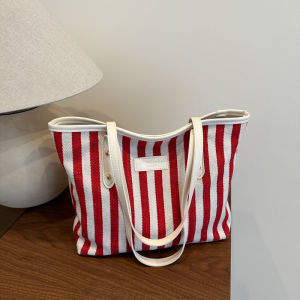 Retro Artistic Striped Handbag Large Capacity Shopping Bag Casual Fashion Shoulder Bag Simple Fresh Style Korean Version Tote Bag