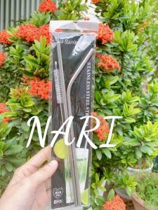 Bộ ống hút kim loại INOX 3 món set 3 món ống hút cao cấp tiện lợi - gia dụng Nari