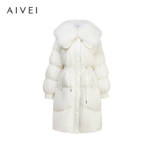 AIVEI | Celebrity Same Winter Fox Fur Collar Long Waist-Tied Down Jacket