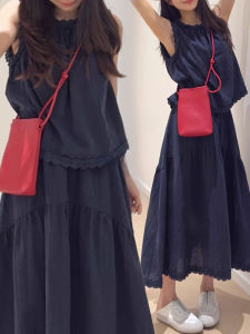 Shalldoer | Korean Style Lace Trimmed Sleeveless Top And A-Line Mini Skirt Set Womens Summer Anti-Aging Fashion Casual Polyester Fiber