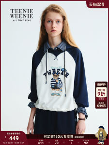 TeenieWeenie Bear Print Hoodie Womens Short Sleeveless Jacket Fun Color Block Design Autumn New Arrival Cotton Polyester Blend