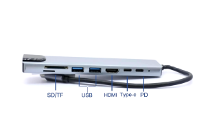 Hub Chuyển đa năng 8 in 1 Type C sang HDMI/TF/SD/USB/RJ45 dành cho Macbook laptop
