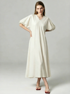 AMII | Vacation Style V-Neck Bubble Sleeves Loose Long Dress