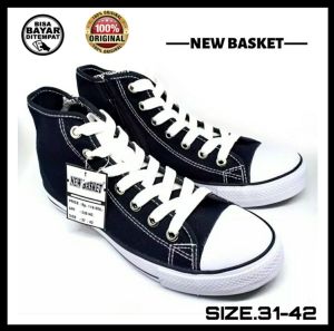 Sepatu Anak Sekolah New Basket Nb 338 HC Tinggi Resleting Hitam Putih Size 34 sd 42 Murah Terlaris