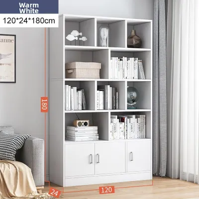 MEISITEKEKE | Dustproof Bookshelf with Doors Living Room Storage Shelf Solid Wood Color