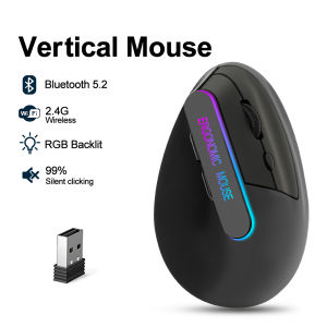 Kebidumei | KEBIDUMEI RGB Vertical Mouse Bluetooth Wireless Mouse 1600DPI 6 Button Gaming Mice USB Receive Rechargeable Computer Accessories