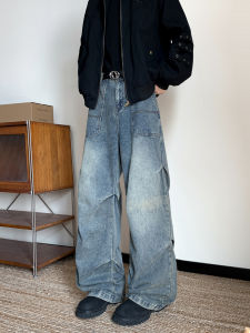 กางเกงยีนส์ทรงหลวมสไตล์อเมริกันสำหรับผู้ชาย ทรงหลวม ทรงหลวม กางเกงขายาวทรงขากว้าง ทรงเข้ารูป ทรงเข้ารูป สไตล์ย้อนยุค