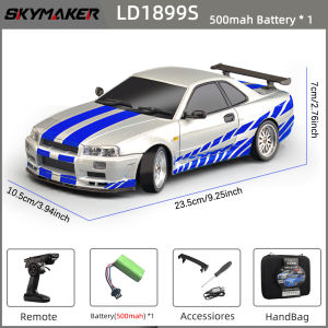 Skymaker LDRC 1/18 RC Drift Car LD1899 GTR Mode R34 2.4GHz RWD with Gyroscope on-Road Alloy Body Shell Racing Car for Boys Gifts